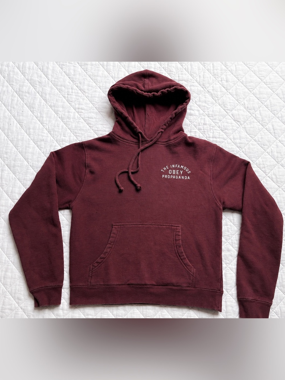OBEY Propaganda Burgundy Graphic Hoodie Small Streetwear Pullover Sweatshirt